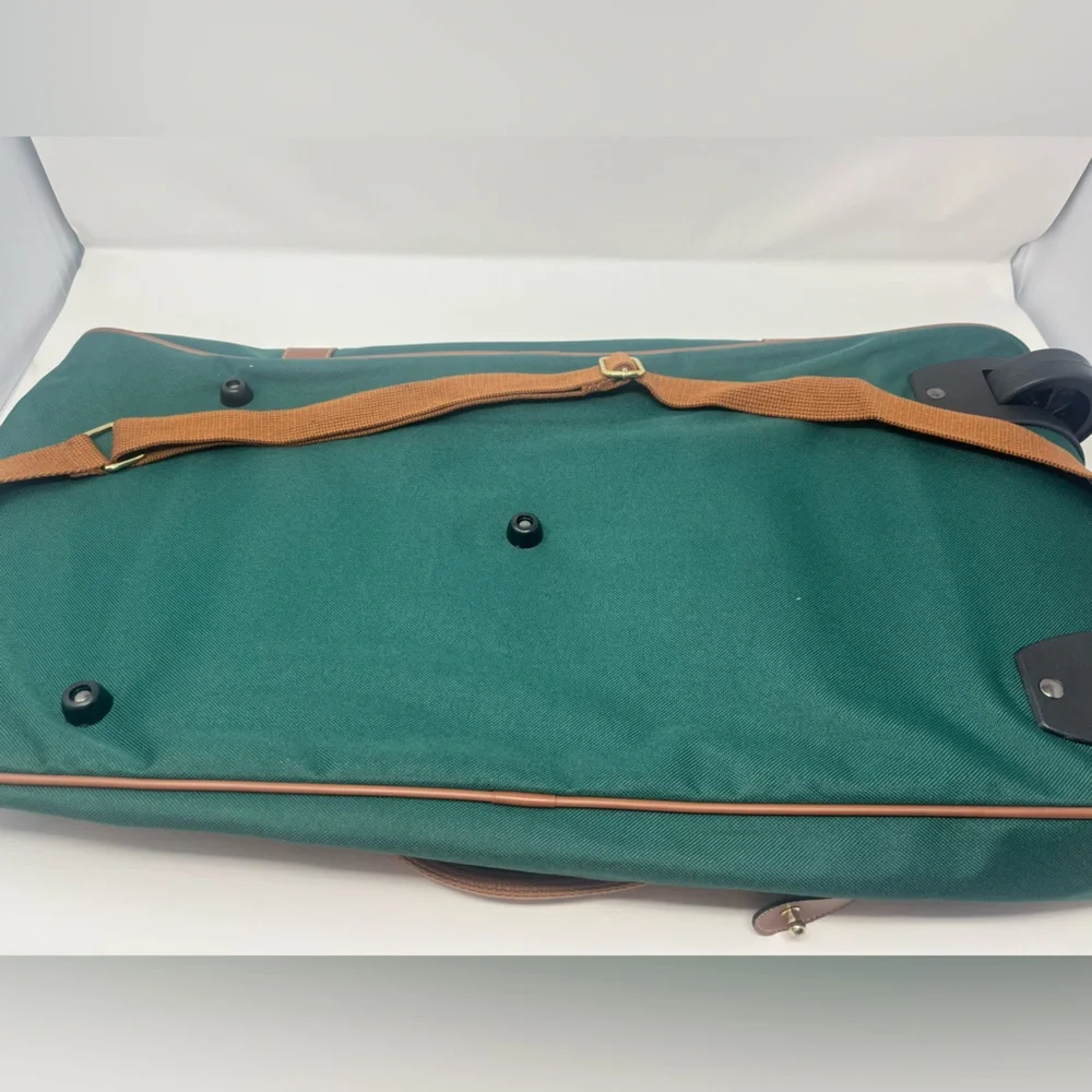 Set-POLO RALPH LAUREN Rolling Duffel/Toiletry Bags Carry On Green Canvas VTG NEW